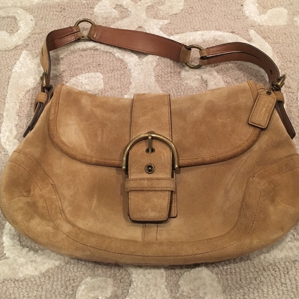 Tan COACH suede handbag