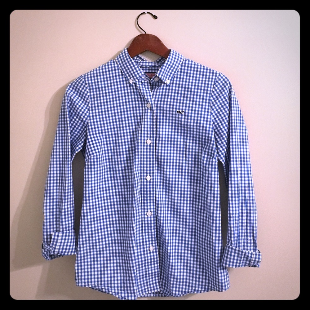 VIneyard Vines blue/white plaid button-down