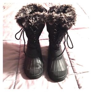 Black Fur Duck Boots size 7