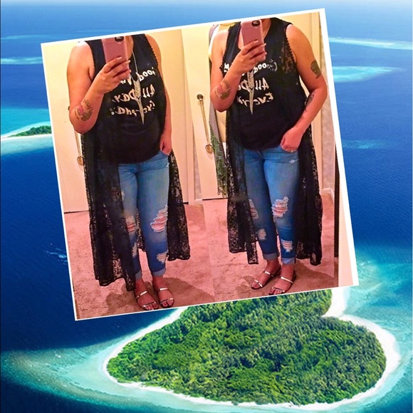 All Over Lace Maxi Cardigan- BLACK - Picture 3 of 4