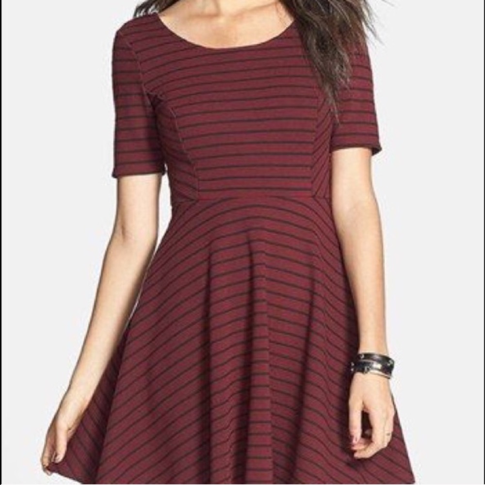 Lush striped maroon and black skater dress