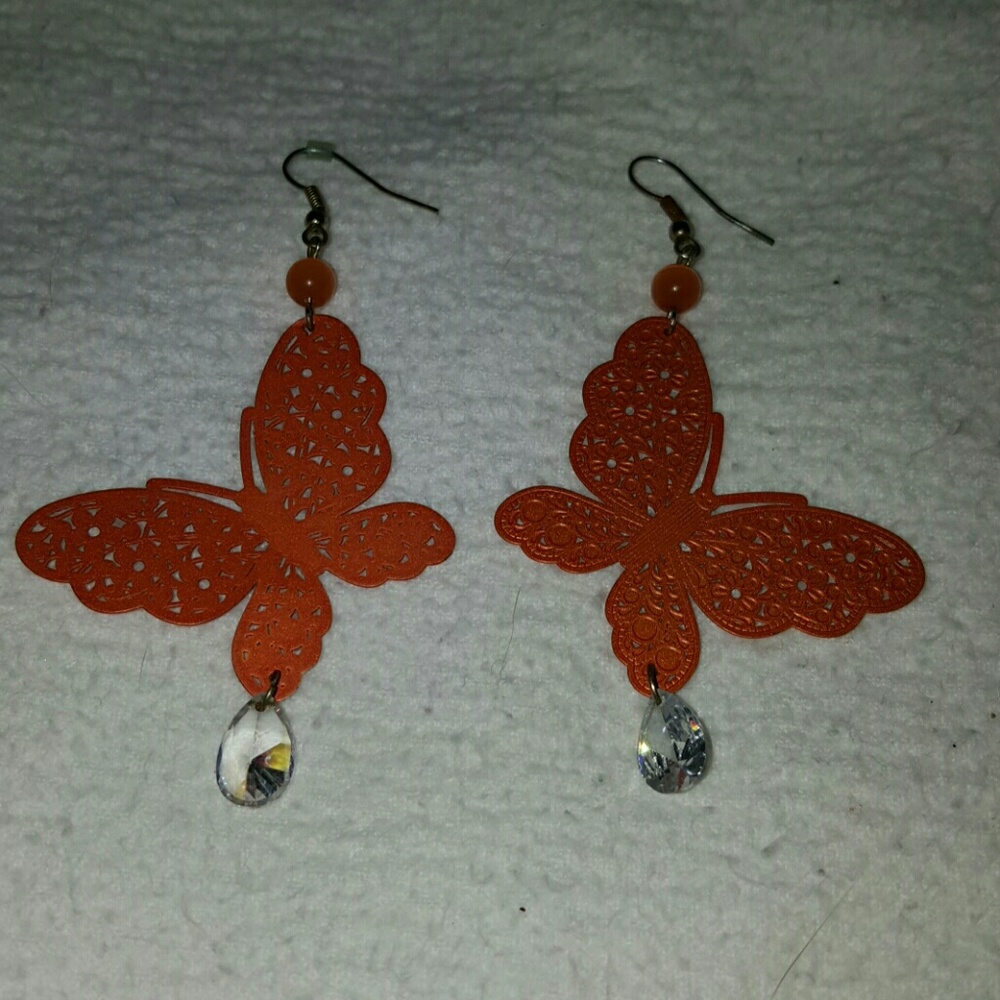 Orange butterfly dangle earrings