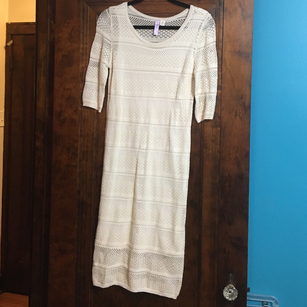 Off white body con crochet dress