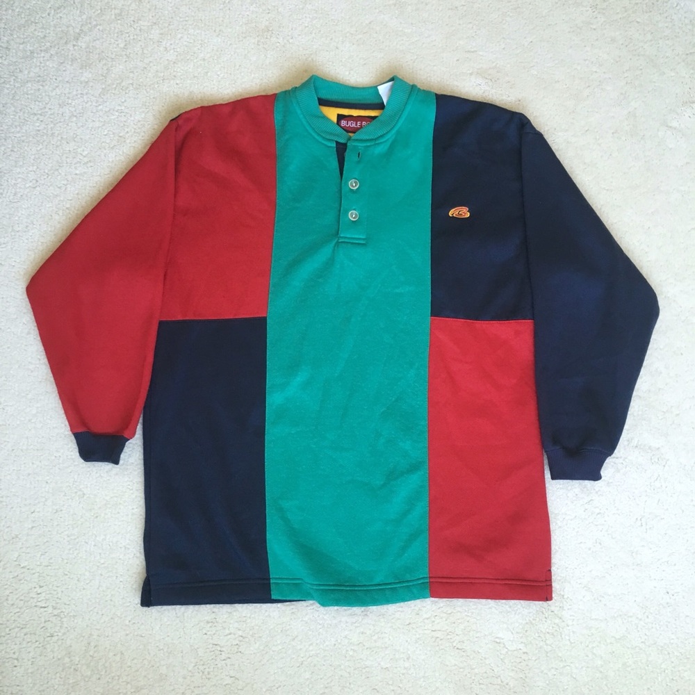 Bugle boy button up crew neck // Color blocks