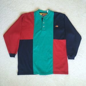 Bugle boy button up crew neck // Color blocks