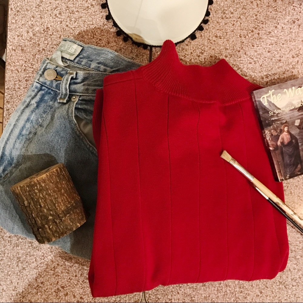Vintage Cherry Red Lightly Striped Sweater