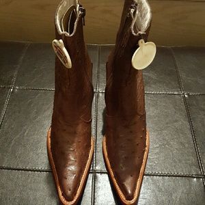 LOS ALTOS COCOA BROWN OSTRICH LOW ZIPPER  BOOTS