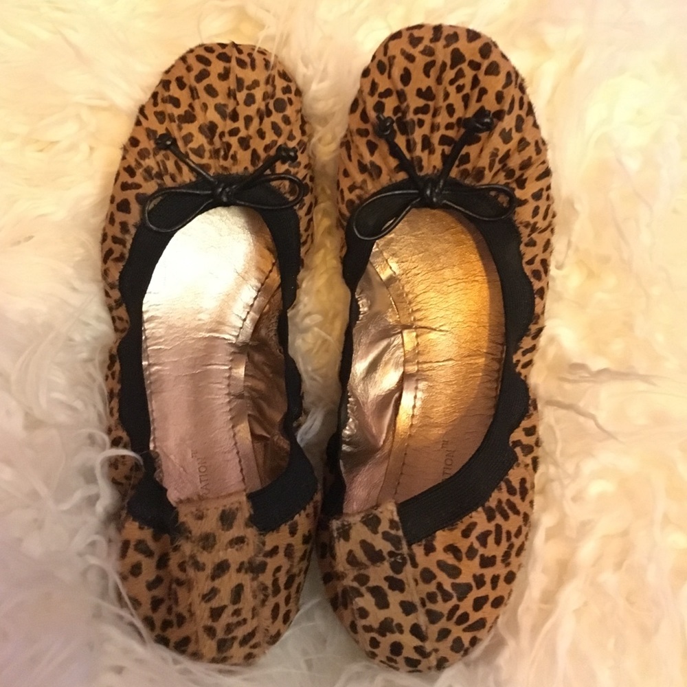 BCBG calf hair leopard flats