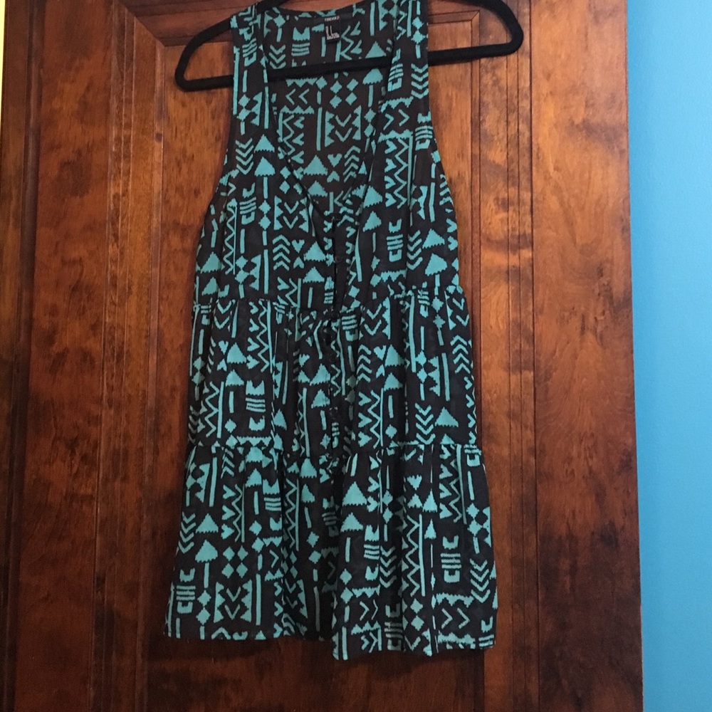 Black and green tribal print blouse