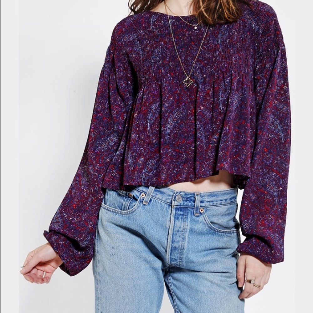 Purple Smocked Peasant Blouse