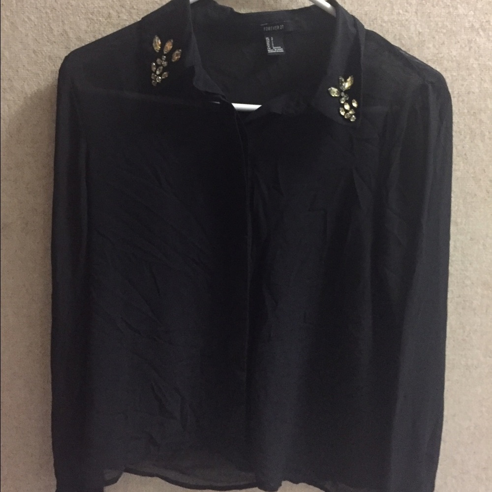 forever 21 sheer black bedazzled long sleeve