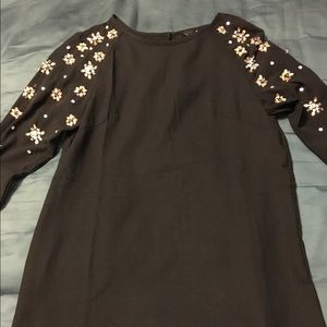 H&M black shift dress with gemstones on sleeves
