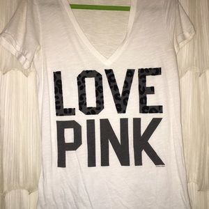 Victoria Secret LOVE PINK cheetah print v neck tee