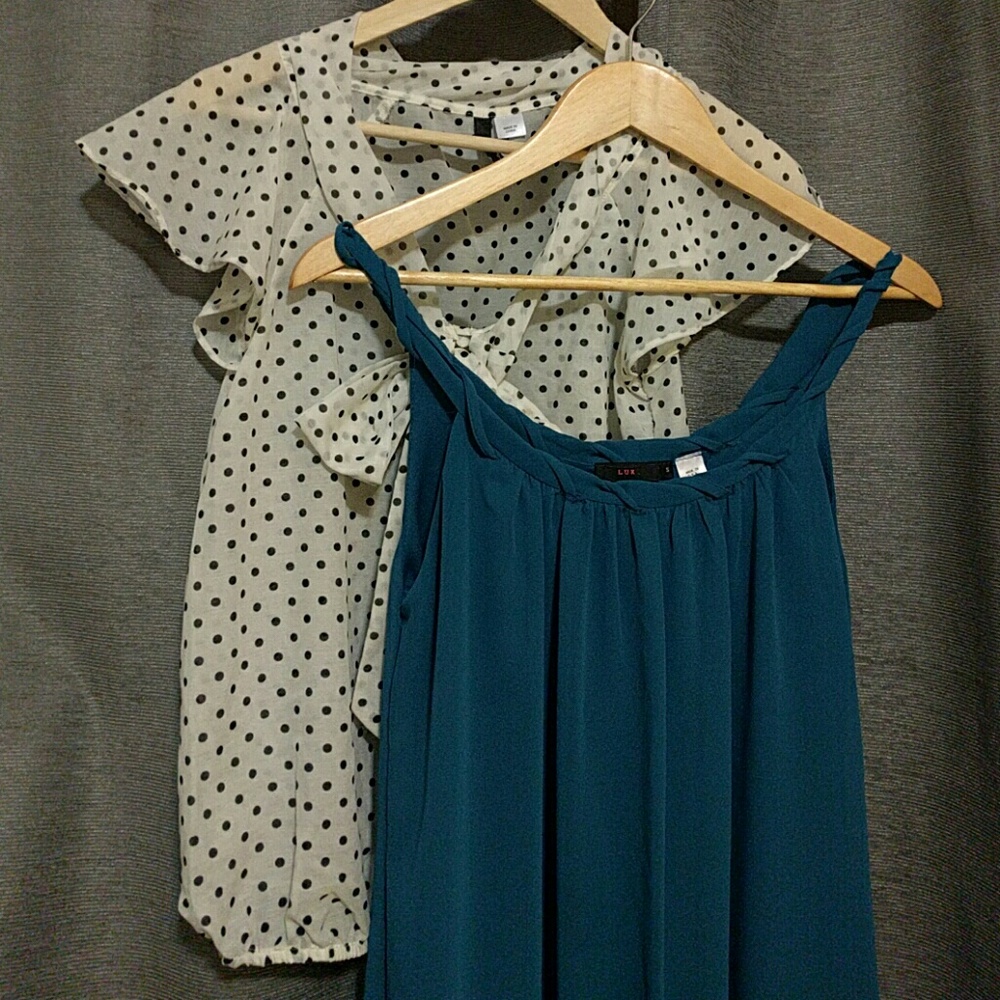 White DIVIDED polka dot blouse and Green LUX dress