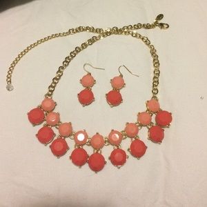 Pink Coral Statement Necklace &matching earrings