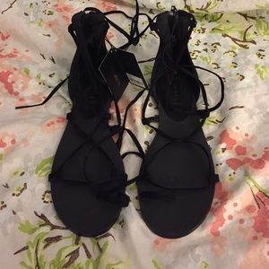 Lace up black sandals size 7