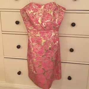 Lilly Pulitzer Pink Rose Print Strapless Dress