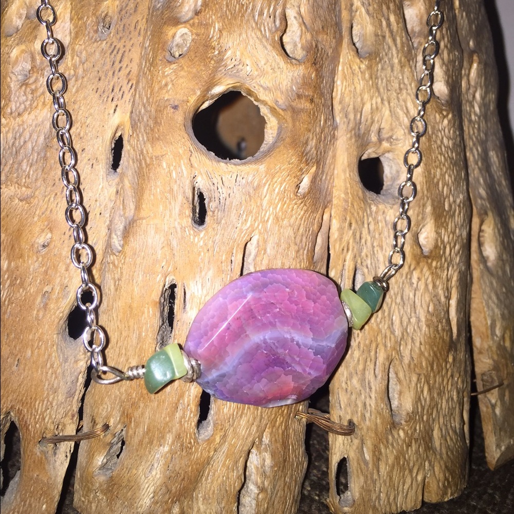 NEW! Beautiful Pink AGATE Pendant Necklace 31"