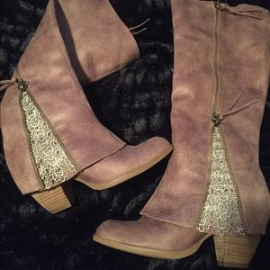 Not Rated Lace Inlay Taupe/Tan Boots