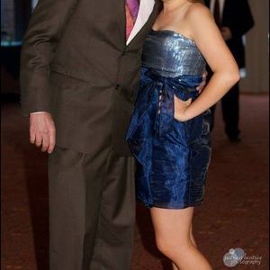 Blue Shimmer Strapless Cocktail Dress