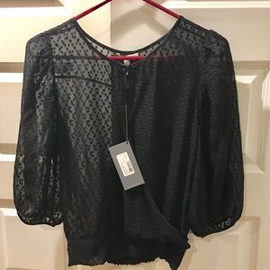 NWT 7 for all mankind sheer keyhole wrap blouse