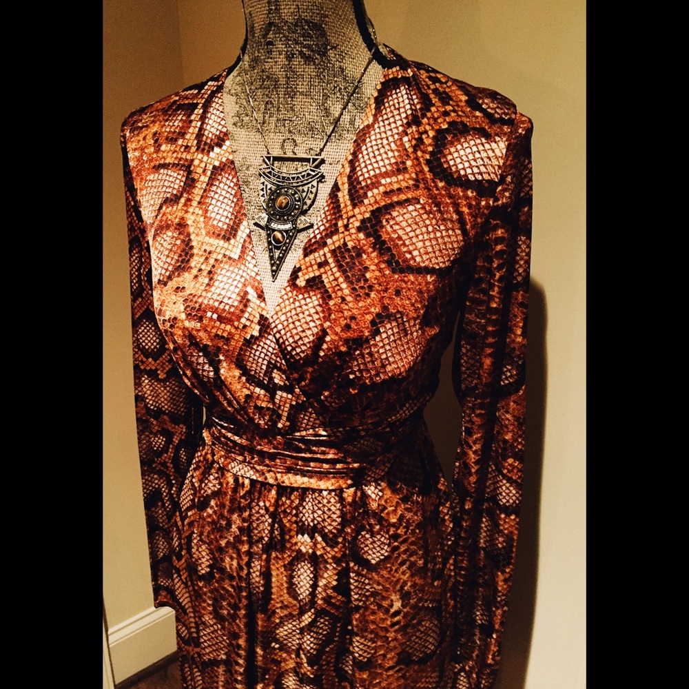 NWOT Silk Snakeskin Long-sleeve Knee-length Dress