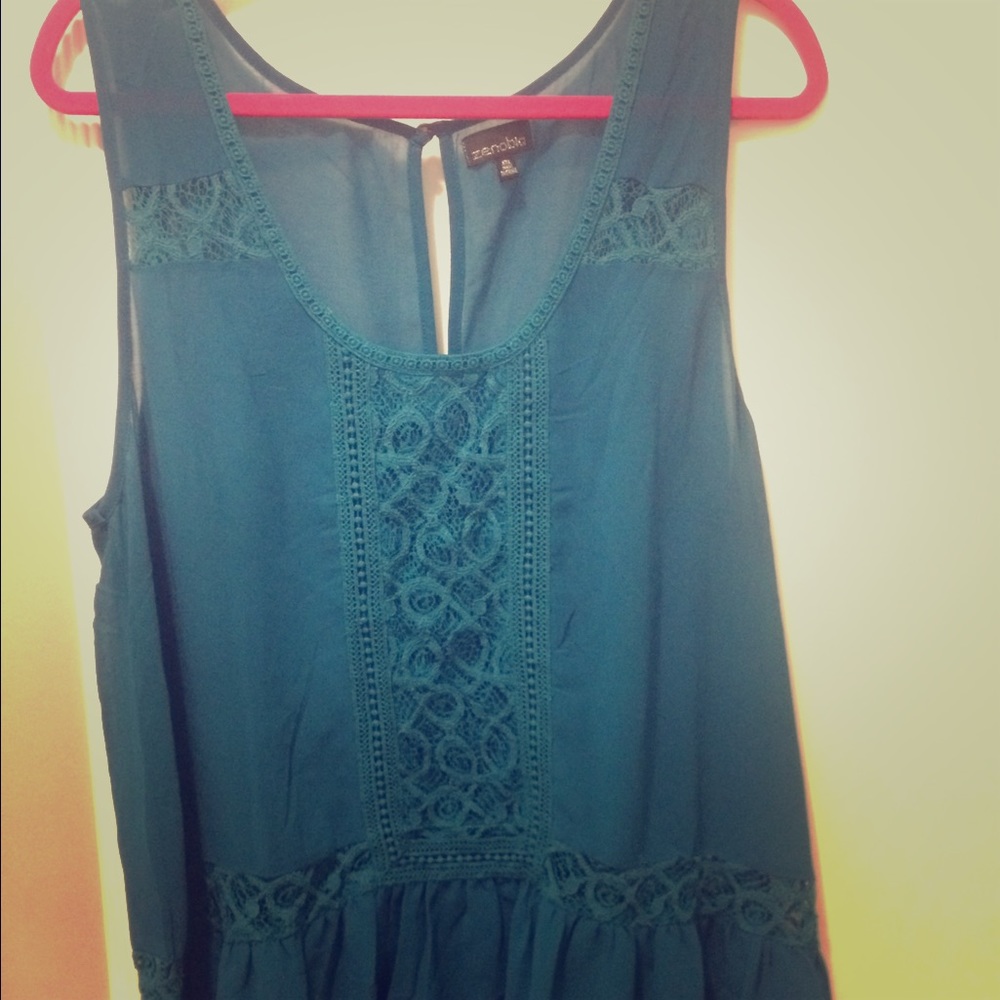 Teal Long Flowy Subtle High Low Tank