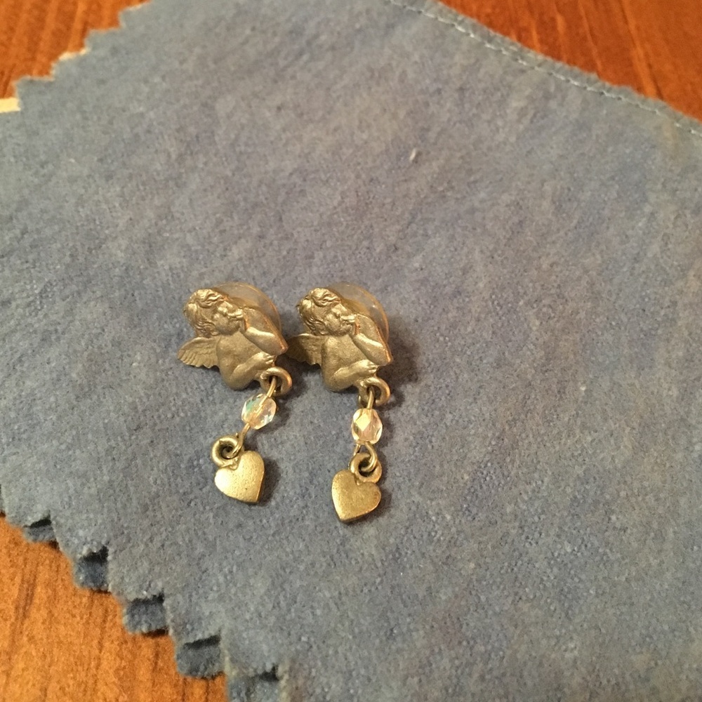 Angel earrings with bead and heart dangle