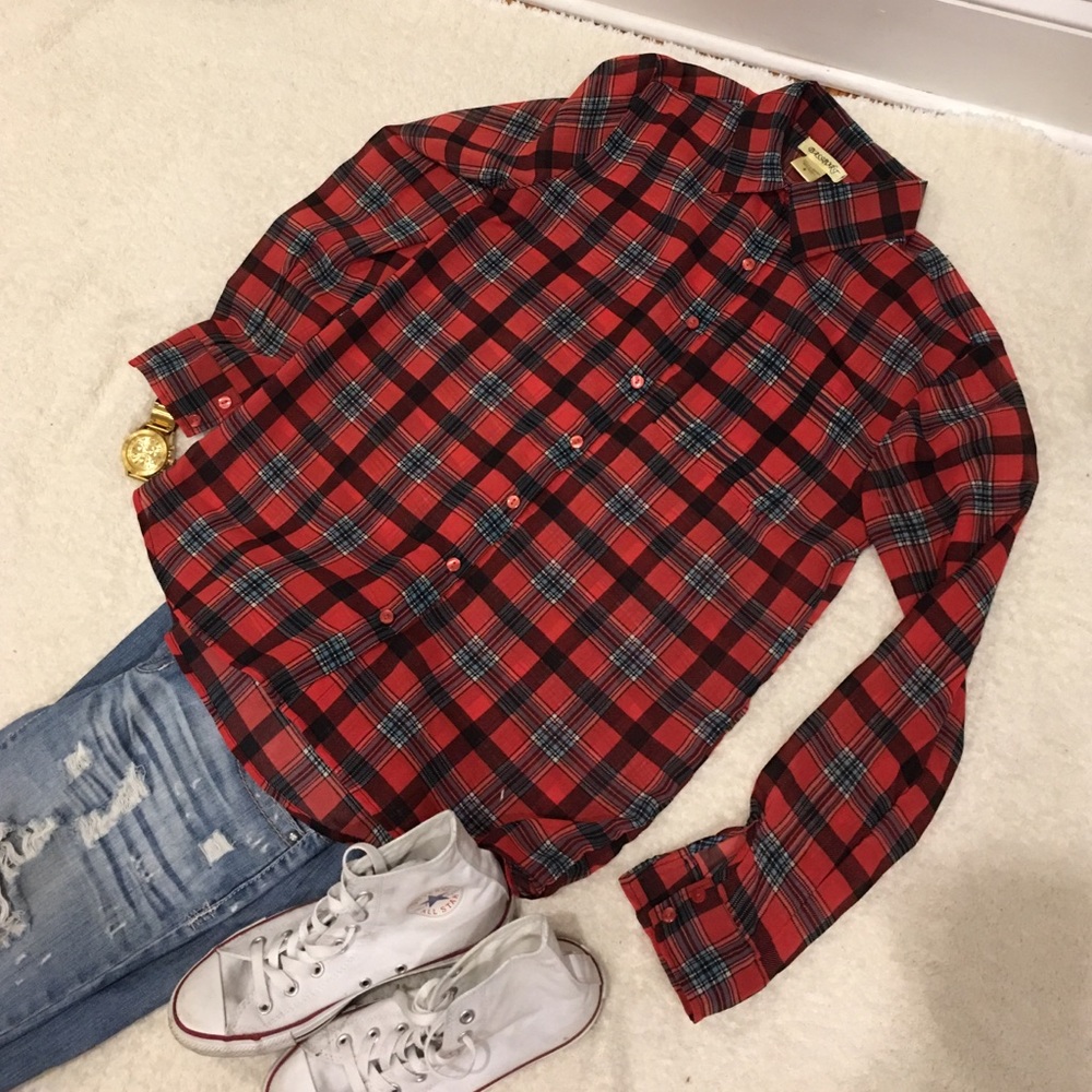 Sheer plaid blouse