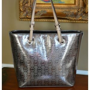 Michael Kors Metallic Nickel Jet Set Tote