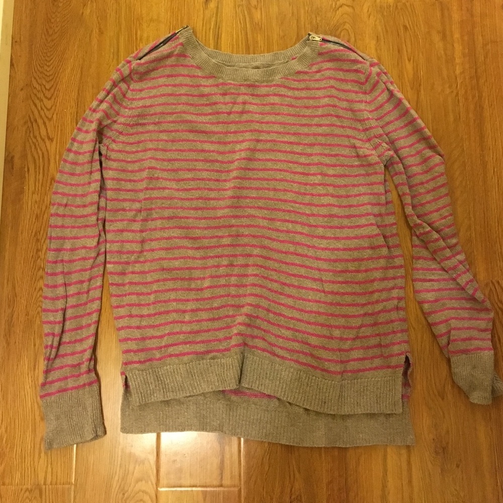 gray and pink stripe sweater