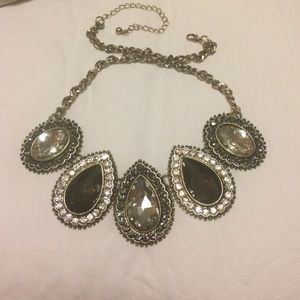 Statement Necklace-- black and silver and diamond