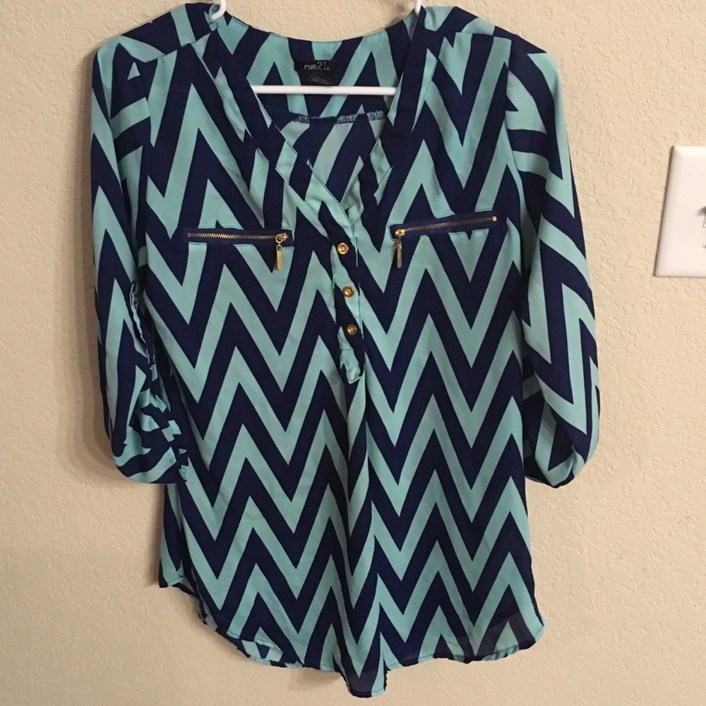 Navy & Teal 3/4 sleeve Blouse