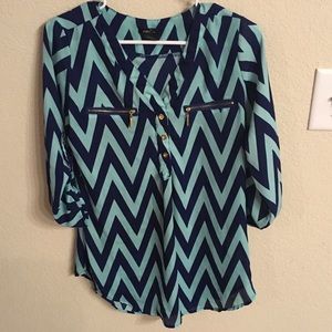 Navy & Teal 3/4 sleeve Blouse