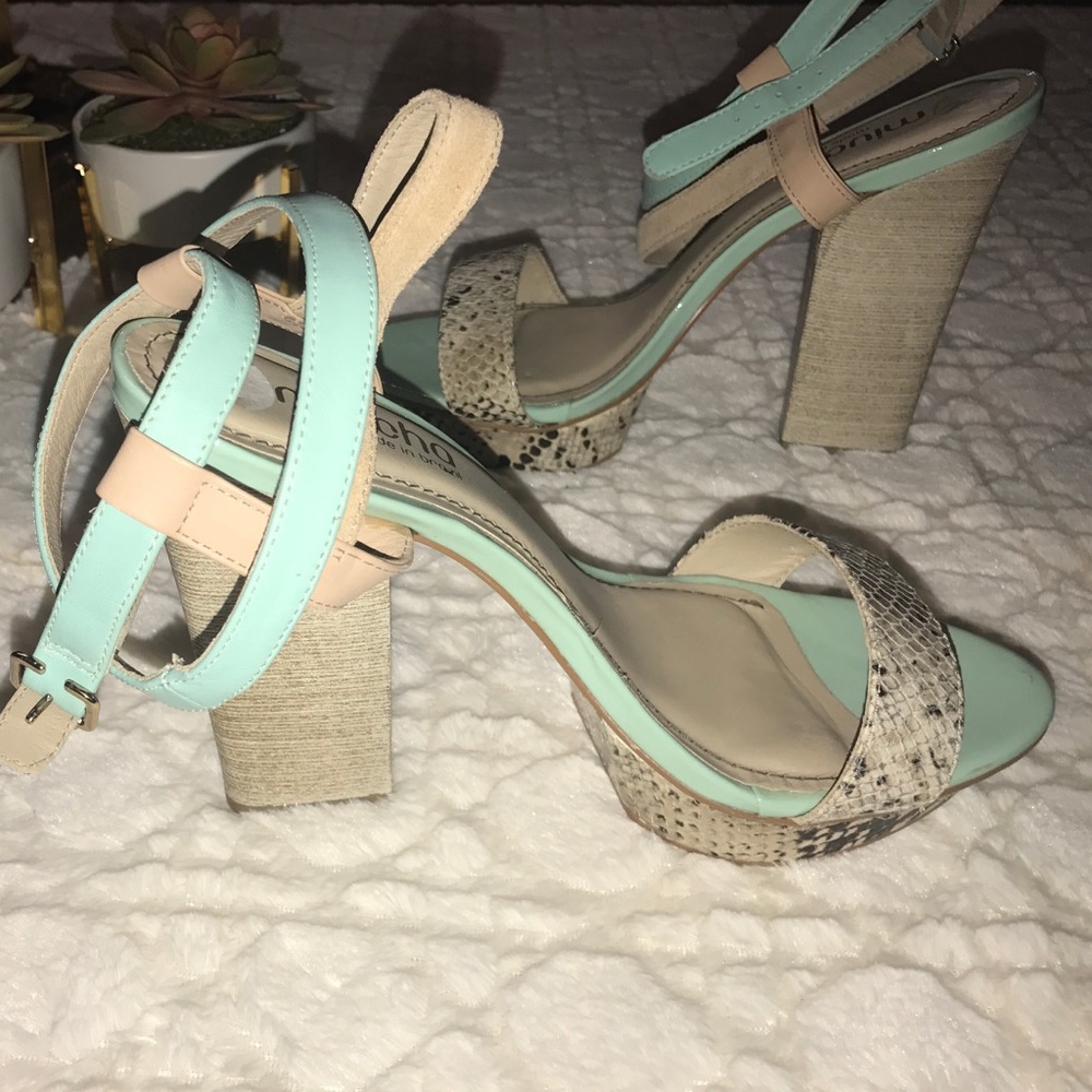 Mint green and tan Miucha heels size 8