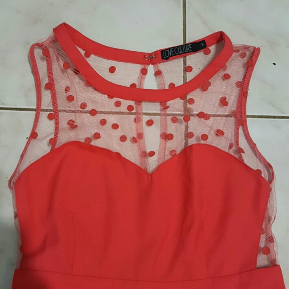 Coral mesh and polka dot dress - Picture 4 of 5