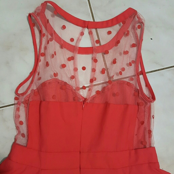 Coral mesh and polka dot dress - Picture 5 of 5