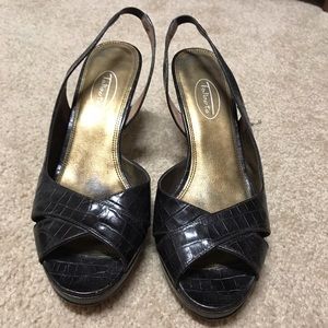 Brown open toe heels