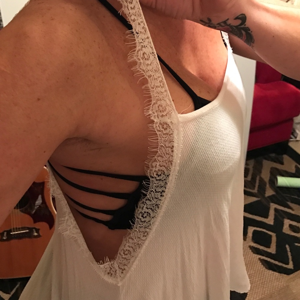 NWOT Free People flowy asymmetric Distressed top