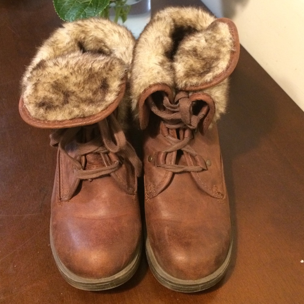 Brown furry booties