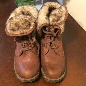 Brown furry booties