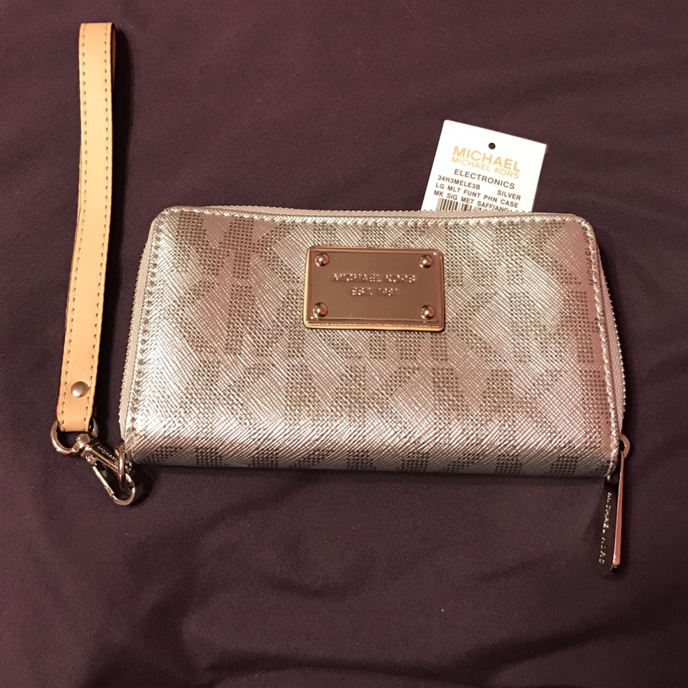 Michael Kors sliver MK zip around wallet, wristlet