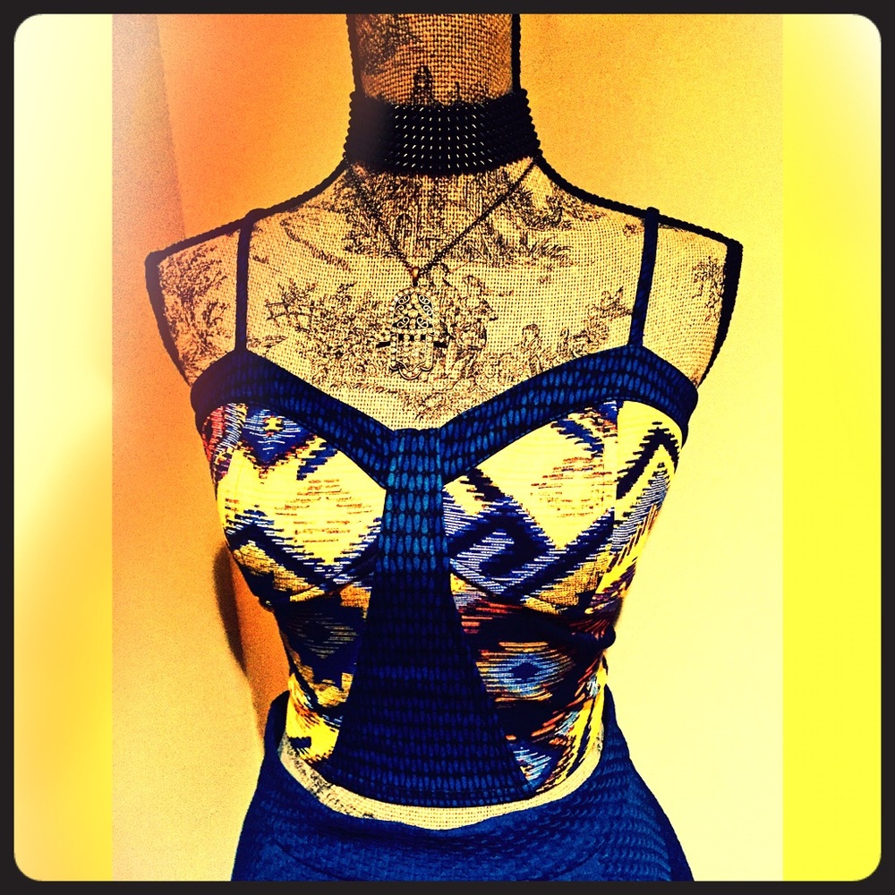Royal Blue & Canary Yellow Spaghetti Strap CropTop