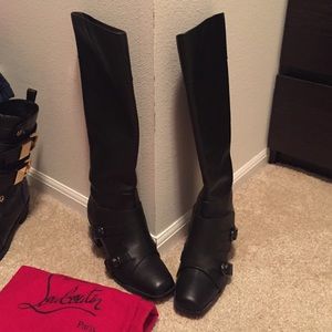 Black Caballero Leather Monk-Strap Knee Boot