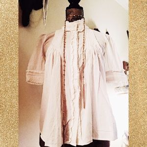 ⚜️Crisp White High Collar Pleated Cotton Blouse⚜️