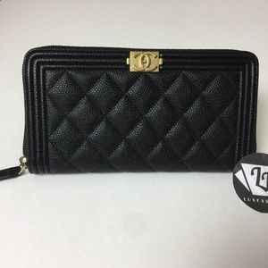 Chanel Boy Long Zip Around Wallet Black Caviar GH