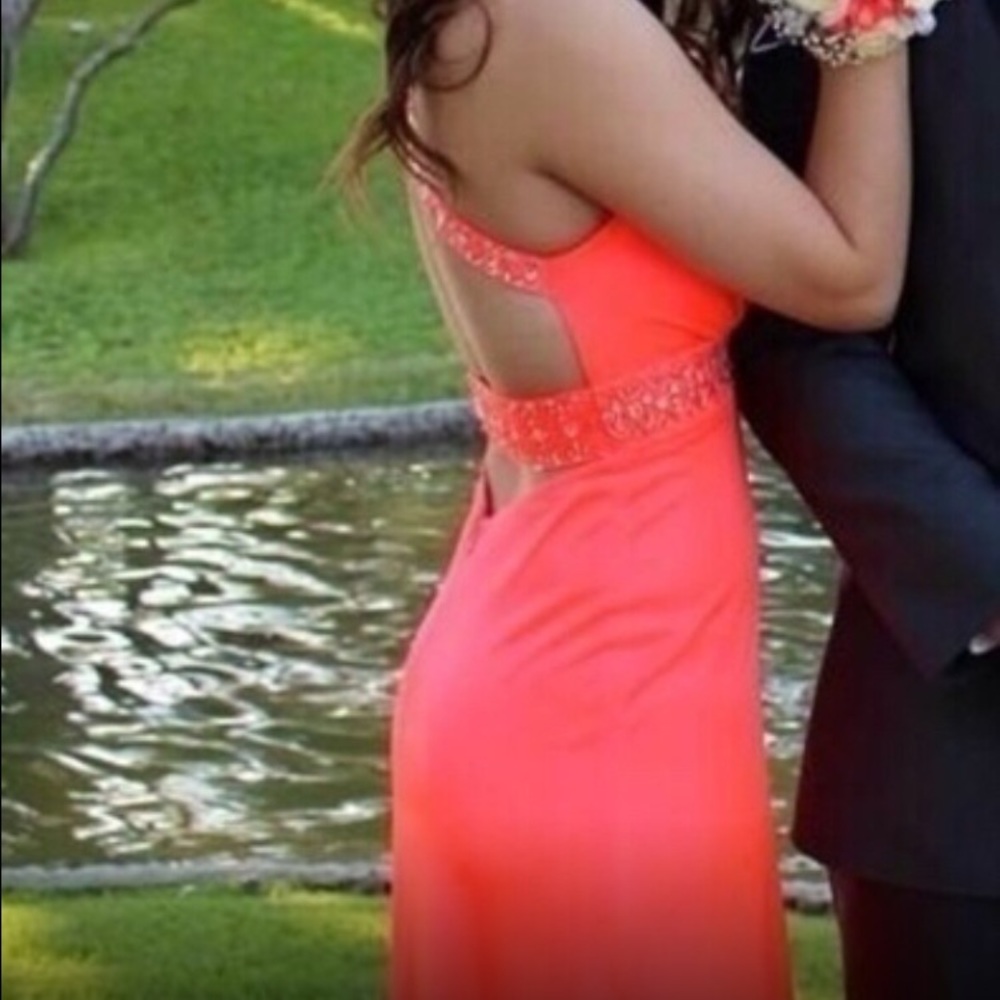 Coral pink prom dress