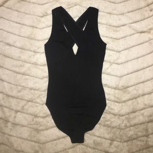 Black Deep V Plunge Cut Out Bodysuit
