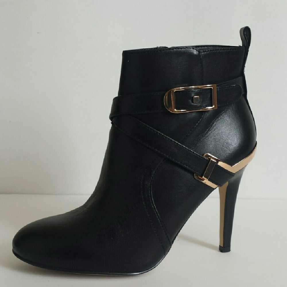 Marc Fisher Black Leather Stiletto Ankle Boots