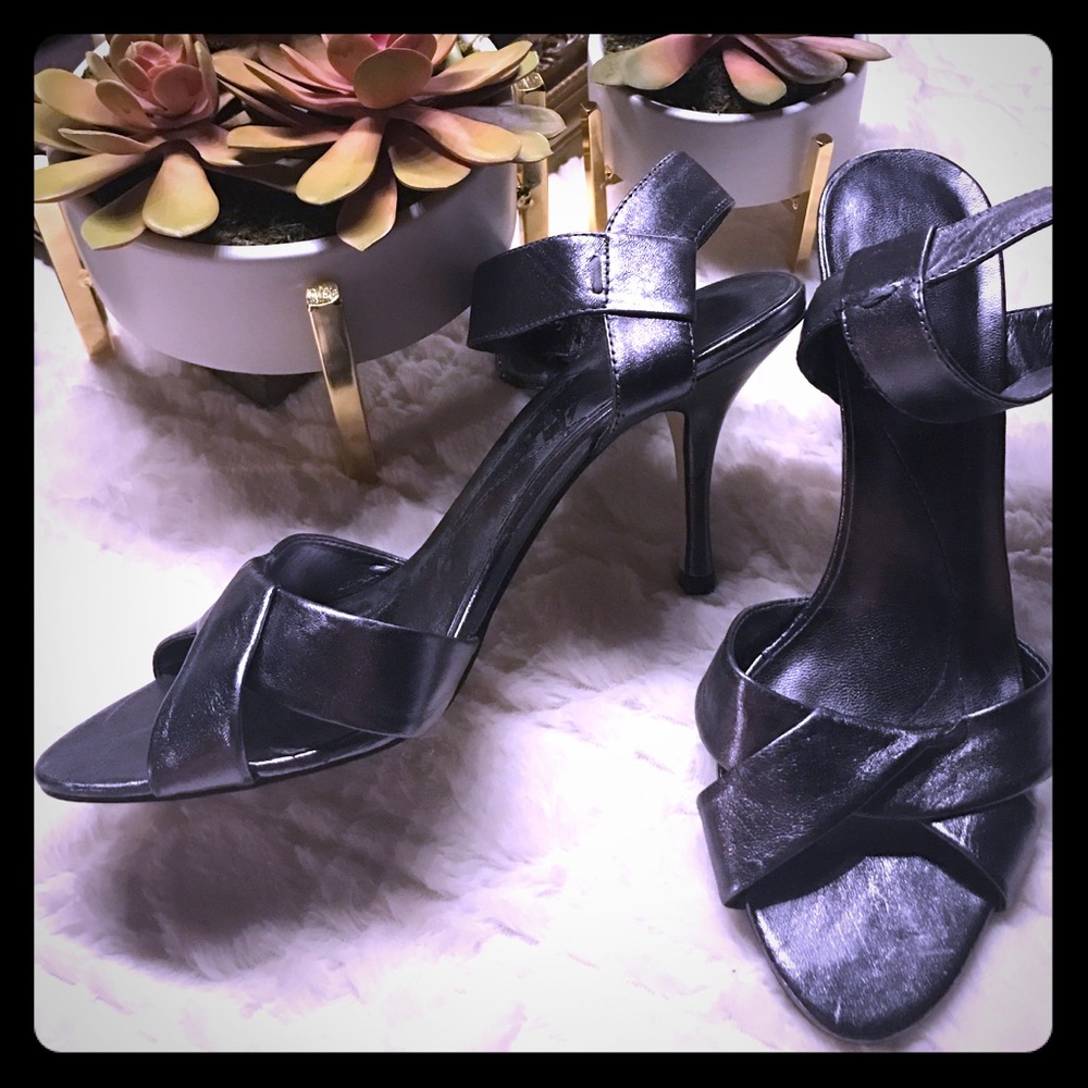 Silver sandal heels by Ann Marino, size 8